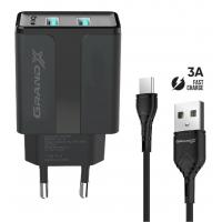 Зарядний пристрій Grand-X CH-15T 5V 2,1A USB Black + cable USB -> Type C, Cu, 4A, TPE (CH-15T) Diawest