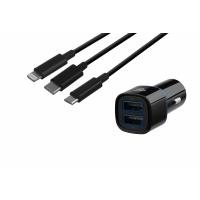 Зарядное устройство 2E Car 2хUSB 2.4A + кабель 3в1 Lightning/microUSB/Type-C), blac (2E-ACR01-C3IN1) Diawest