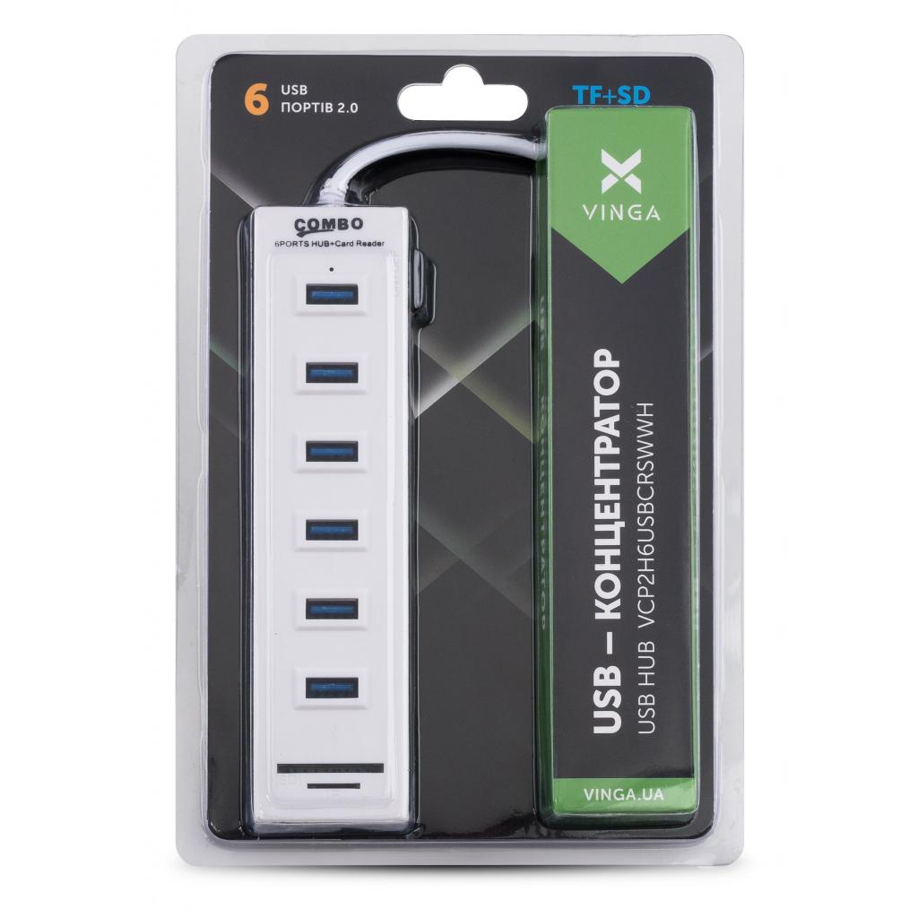 Концентратор Vinga 6xUSB2.0 + card-reader with switch (VCP2H6USBCRSWWH) Diawest