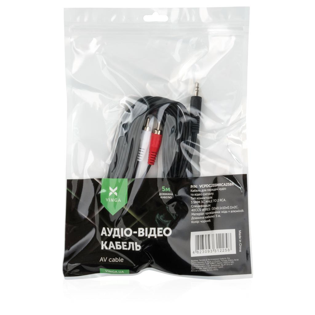 Кабель мультимедийный Jack 3.5mm male to 2xRCA 5.0m Vinga (VCPDCJ35MRCA25BK) Diawest