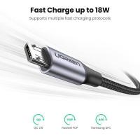Дата кабель USB 2.0 AM to Micro 5P 1.0m US290 Aluminum Braid Black UGREEN (60146) Diawest