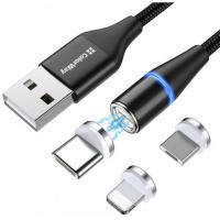 Дата кабель USB 2.0 AM to Lightning + Micro 5P + Type-C 1.0m Magnetic ColorWay (CW-CBUU038-BK) Diawest