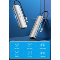 Концентратор Vention USB3.1 Type-C --> HDMI/USB 3.0x3/RJ45/SD/TF/PD 100W Hub 8-in (TOKHB) Diawest