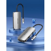 Концентратор Vention USB3.1 Type-C --> HDMI/VGA/USB 3.0/PD 100W Hub 4-in-1 (TOAHB) Diawest