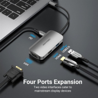 Концентратор Vention USB3.1 Type-C --> HDMI/VGA/USB 3.0/PD 100W Hub 4-in-1 (TOAHB) Diawest