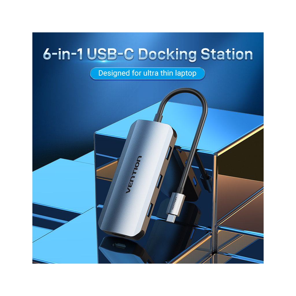 Концентратор Vention USB3.1 Type-C --> HDMI/USB-C Gen 1/USB 3.0x3/PD 100W Hub 6-i (TOFHB) Diawest