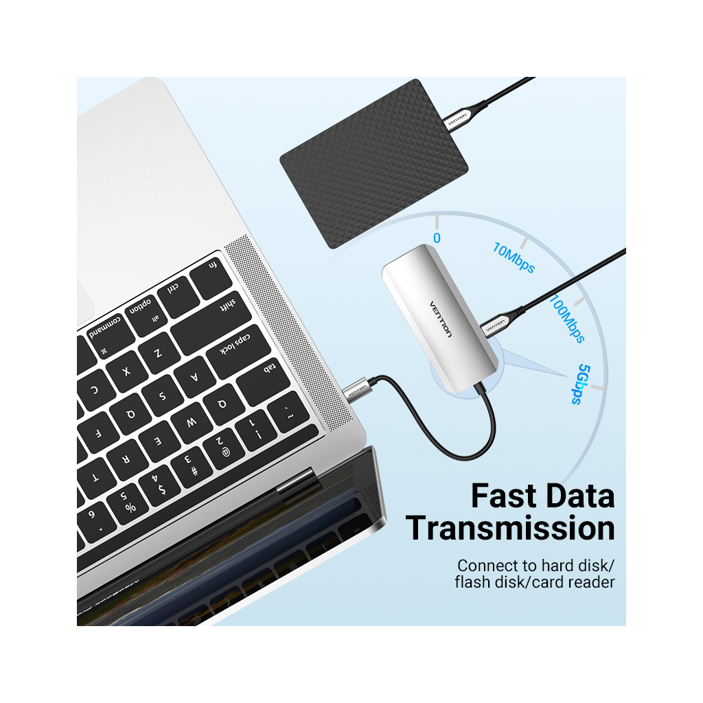 Концентратор Vention USB3.1 Type-C --> HDMI/USB-C Gen 1/USB 3.0x3/PD 100W Hub 6-i (TOFHB) Diawest