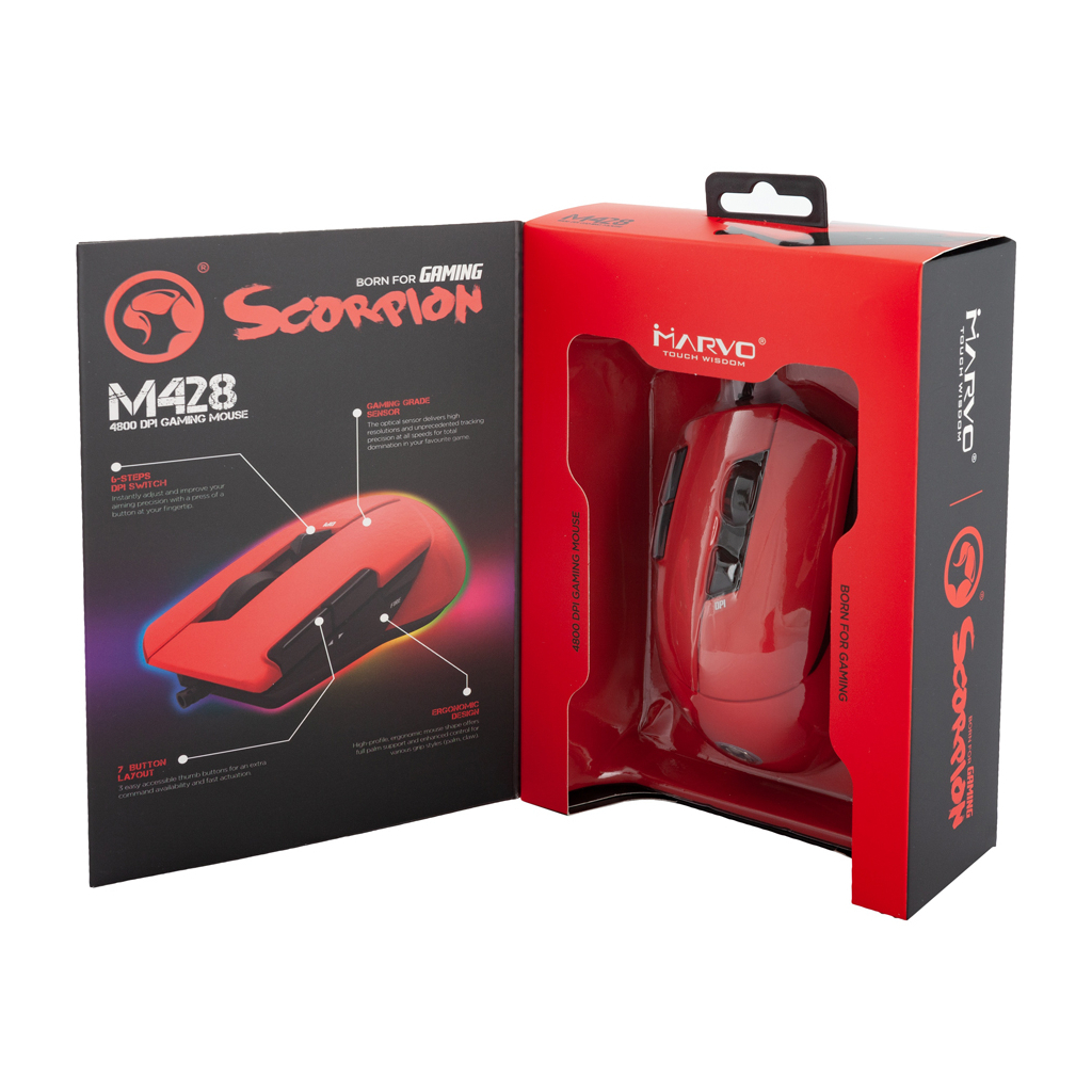 Мишка Marvo M428 RGB-LED USB Red (M428 Red) Diawest