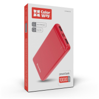 Батарея універсальна ColorWay 10 000 mAh Slim, Red (CW-PB100LPF2RD) Diawest