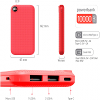 Батарея універсальна ColorWay 10 000 mAh Slim, Red (CW-PB100LPF2RD) Diawest