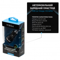 Зарядний пристрій Vinga QC3.0 + PD Quick Car Charger aluminium 36W Max black (VCCQPAC) Diawest