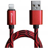 Дата кабель USB 2.0 AM to Lightning 1.0m Red/Black Grand-X (FL05RB) Diawest