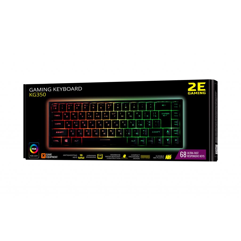 Клавіатура 2E GAMING KG350 RGB 68key USB Black (2E-KG350UBK) Diawest
