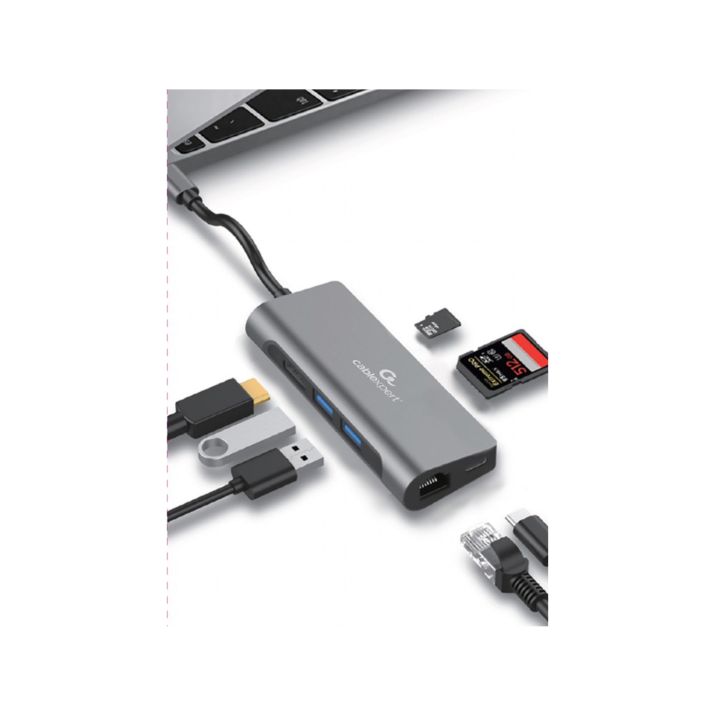 Концентратор Cablexpert USB-C 5-in-1 (HUB/HDMI/PD/CR/Lan) (A-CM-COMBO5-01) Diawest