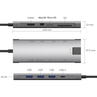 Концентратор Dynamode USB Type-C to HDMI 4K + Mini DP + 3хUSB3.0 + Gigabit RJ45+ U (Dock-9-in-1-TypeC-HDMI-Mini-DP-USB3.0-RJ45) Diawest