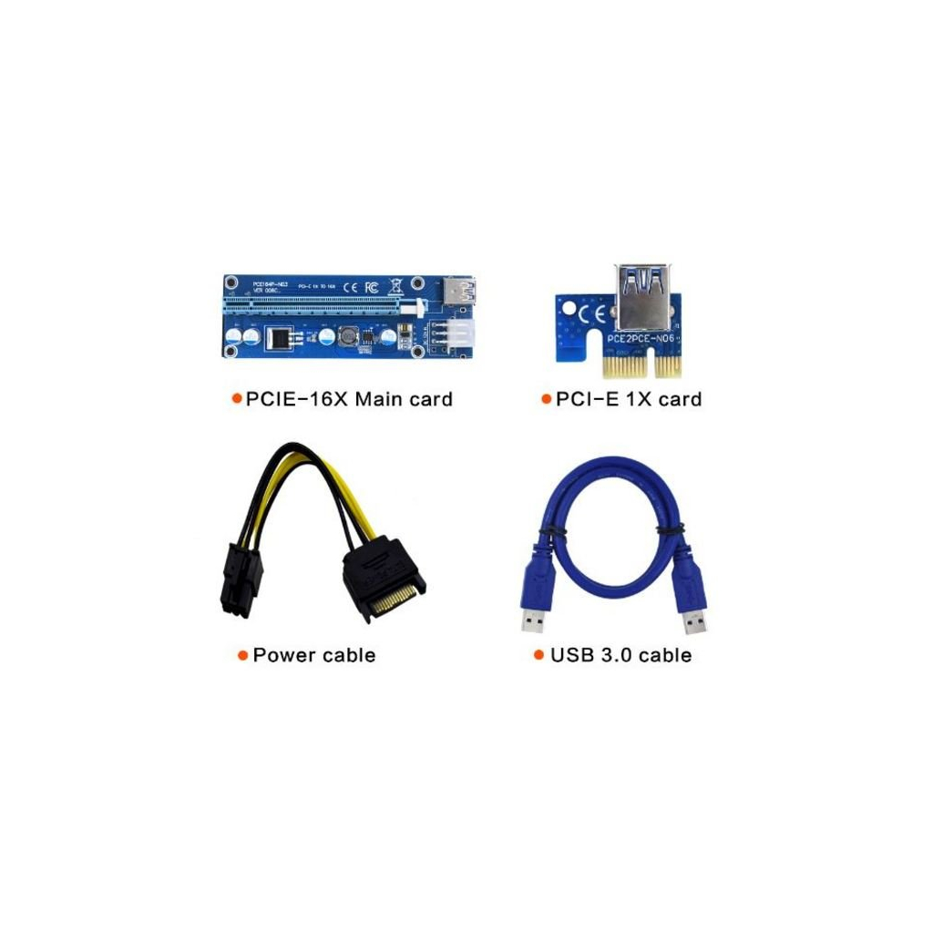Райзер PCI-E x1 to 16x 60cm USB 3.0 Cable SATA to 6Pin Power v.006C Dynamode (RX-riser-006c 6 pin) Diawest