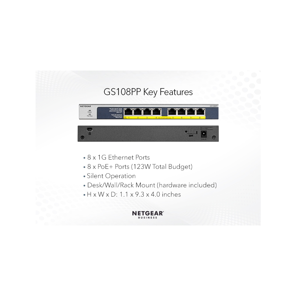 Комутатор мережевий Netgear GS108PP-100EUS Diawest