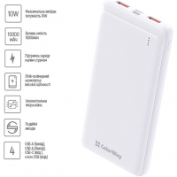 Батарея універсальна ColorWay 10 000 mAh Slim, White (CW-PB100LPF2WT) Diawest