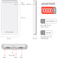 Батарея універсальна ColorWay 10 000 mAh Slim, White (CW-PB100LPF2WT) Diawest