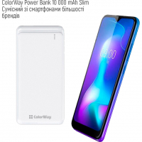 Батарея універсальна ColorWay 10 000 mAh Slim, White (CW-PB100LPF2WT) Diawest
