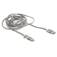 Дата кабель USB 2.0 AM to Lightning + Micro 5P 2.0m 2A cotton grey PowerPlant (CA910496) Diawest