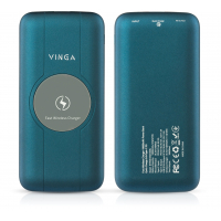 Батарея універсальна Vinga 10000 mAh Wireless QC3.0 PD soft touch blue (BTPB3510WLROBL) Diawest