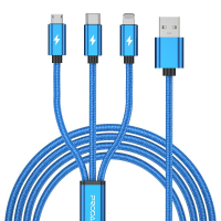 Дата кабель USB 2.0 AM to Lightning + Micro 5P + Type-C blue Proda (PD-B65th-BL) Diawest