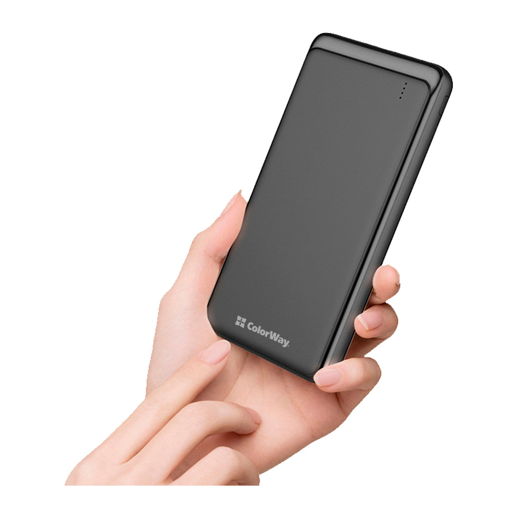 Батарея универсальная ColorWay 10 000 mAh Slim, Black (CW-PB100LPF2BK) Diawest