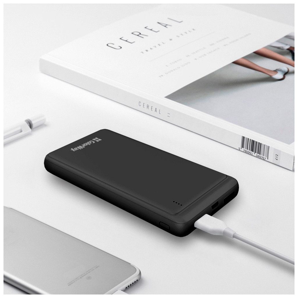 Батарея универсальная ColorWay 10 000 mAh Slim, Black (CW-PB100LPF2BK) Diawest