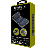 Батарея универсальная Sandberg 20000mAh, Solar 6-Panel/7.5W, USB-C output(20W), USB-A*2/(18W Max) (420-73) Diawest