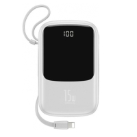 Батарея універсальна Baseus QPow 10000mAh 15W, USB-C, USB-A, out.:3A, with cable to Lightning, white (PPQD-B02) Diawest