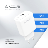 Зарядний пристрій ACCLAB AL-TC125 1хType-C 5В/3A/25W QC/PD3.0 (1283126538841) Diawest