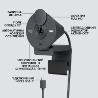 Веб-камера Logitech Brio 300 FHD Graphite (960-001436) Diawest