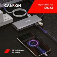 Порт-реплікатор Canyon DS-12, 13 in 1 USB-C hub, 2*HDMI, Gigabit Ethernet, VGA, 3*USB3.0, PD/100W, 3.5mm audio jack (CNS-TDS12) Diawest