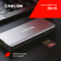 Порт-реплікатор Canyon DS-12, 13 in 1 USB-C hub, 2*HDMI, Gigabit Ethernet, VGA, 3*USB3.0, PD/100W, 3.5mm audio jack (CNS-TDS12) Diawest