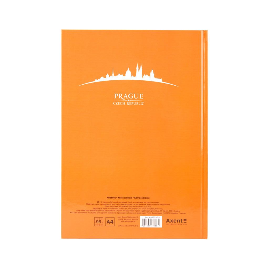 Книга записная Axent Maps Prague А4 в твердой обложке 96 листов в клетку Персиков (8422-542-A) Diawest