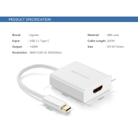 Переходник USB2.0 Type-C to HDMI V1.4b 40273 white Ugreen (40273) Diawest