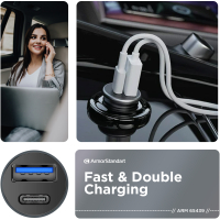 Зарядний пристрій Armorstandart Car USB Type-C PD20W + USB QC 3.0 Grey (ARM65439) Diawest