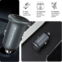 Зарядное устройство Armorstandart Car USB Type-C PD20W + USB QC 3.0 Grey (ARM65439) Diawest