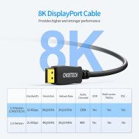 Кабель мультимедийный Display Port to Display Port 2.0m V1.4 8K 60Hz Choetech (XDD01-BK) Diawest