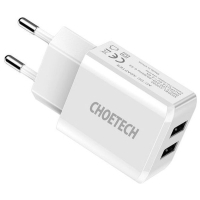 Зарядний пристрій Choetech 2xUSB 5V/2A (C0030EU-WH) Diawest