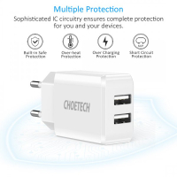 Зарядний пристрій Choetech 2xUSB 5V/2A (C0030EU-WH) Diawest