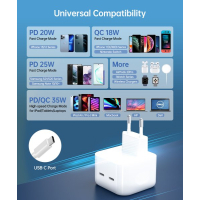 Зарядний пристрій Choetech 2xUSB-С 35W PD/QC (Q5008-EU-WH) Diawest