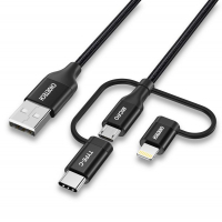 Дата кабель USB 2.0 AM to Lightning + Micro 5P + Type-C 1.2m MFI Choetech (IP0030-BK) Diawest