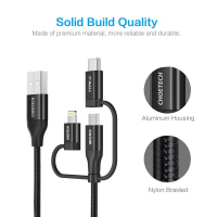 Дата кабель USB 2.0 AM to Lightning + Micro 5P + Type-C 1.2m MFI Choetech (IP0030-BK) Diawest