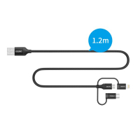 Дата кабель USB 2.0 AM to Lightning + Micro 5P + Type-C 1.2m MFI Choetech (IP0030-BK) Diawest