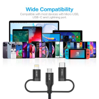 Дата кабель USB 2.0 AM to Lightning + Micro 5P + Type-C 1.2m MFI Choetech (IP0030-BK) Diawest