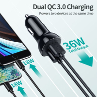 Зарядное устройство Choetech car 2хUSB-A 36W QC black (C0051-BK) Diawest