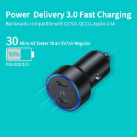 Зарядное устройство Choetech car 2хUSB-C 40W PD black (С0054-BK) Diawest