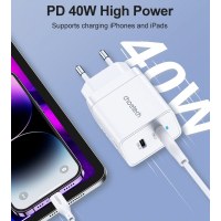Зарядний пристрій Choetech 2xUSB-C 40W PD/QC/PPS (Q5006-EU-WH) Diawest